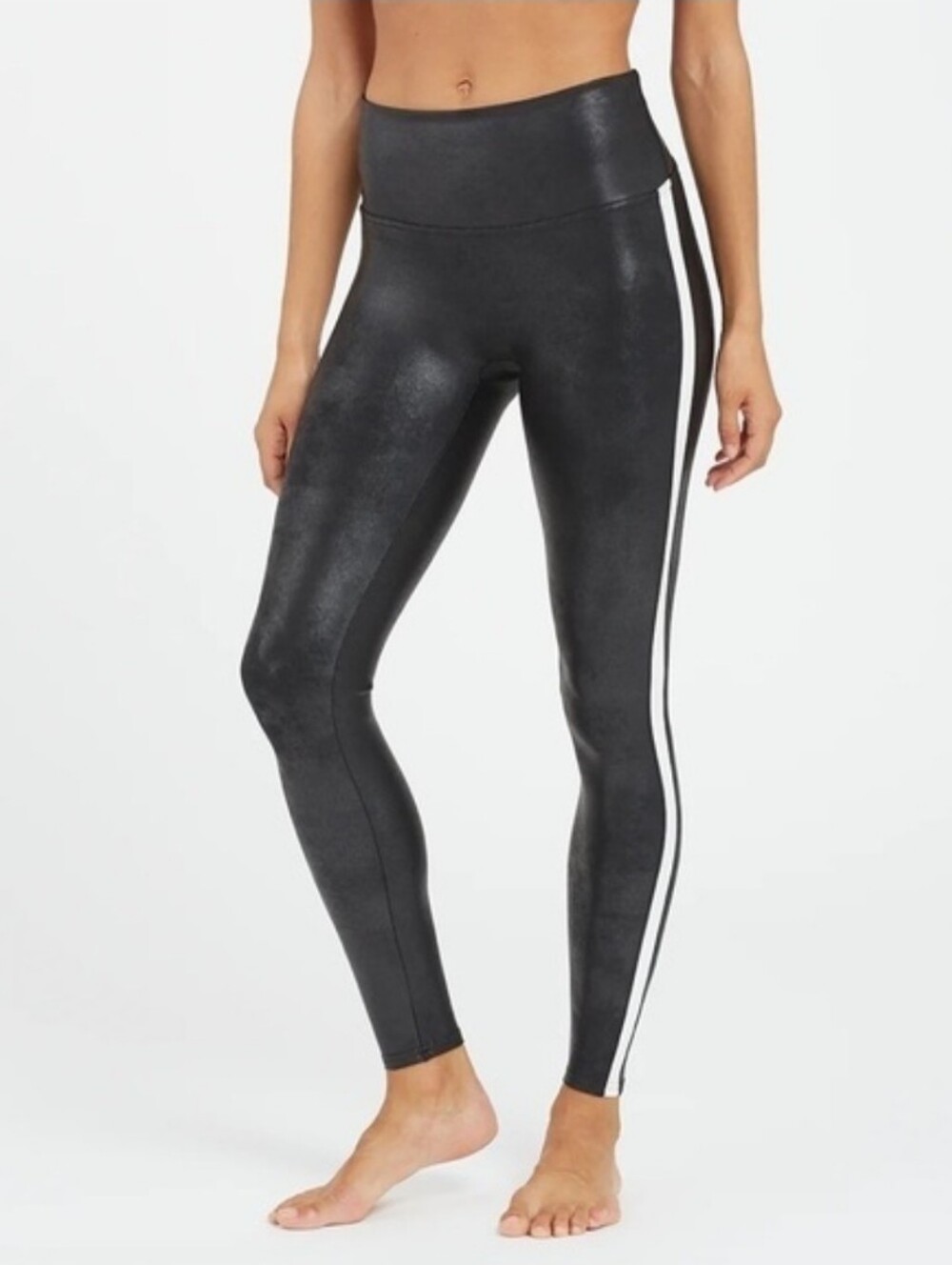 🔴Spanx Faux Leather Black White Stripe Leggings